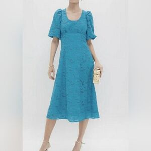 Tuckernuck Hyacimth House Eyelet Ainsley Midi Dress Cornflower Blue Large L NWT